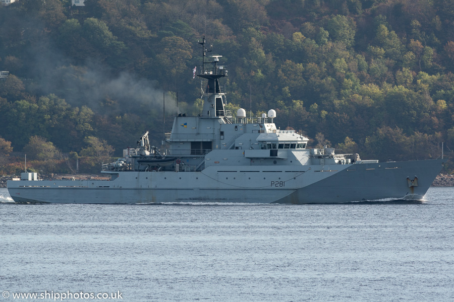 HMS Tyne pictured passing Cloch on 10th October 2016