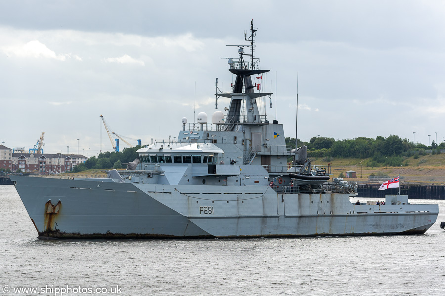 Photograph of the vessel HMS Tyne pictured passing North Shields on 13th August 2021