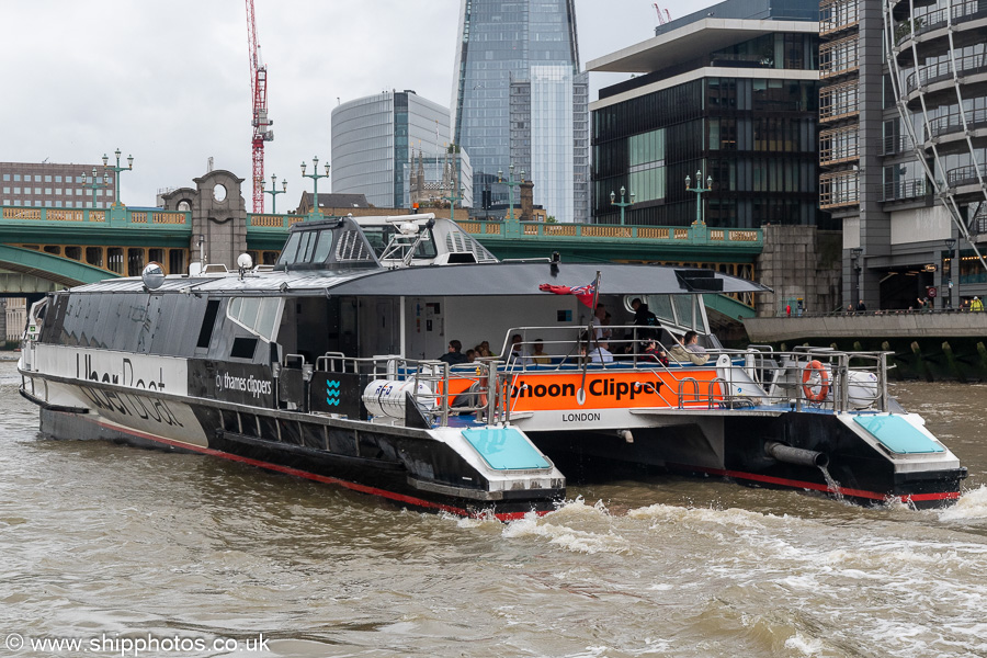 Photograph of the vessel  Typhoon Clipper pictured at Southwark Bridge on 20th July 2025