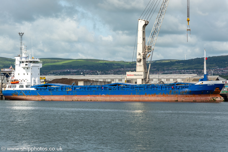 Photograph of the vessel  Ulrike G pictured at Belfast on 29th June 2023