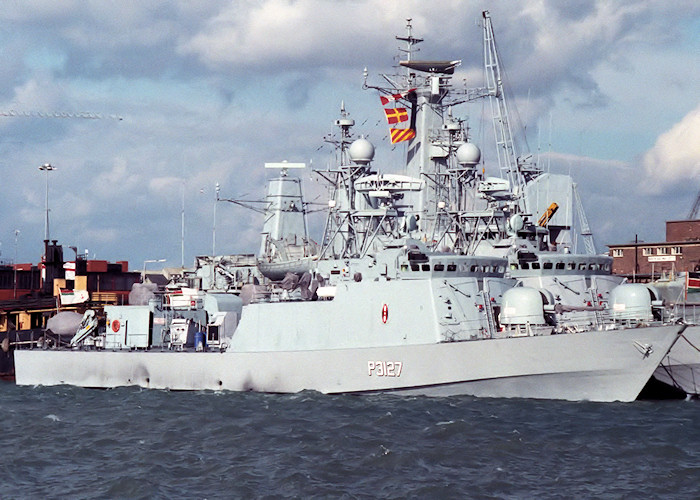 Photograph of the vessel KNS Umoja pictured in Portsmouth Naval Base on 26th March 1988