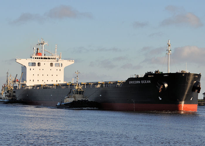 Photograph of the vessel  Unicorn Ocean pictured passing North Shields on 29th December 2013