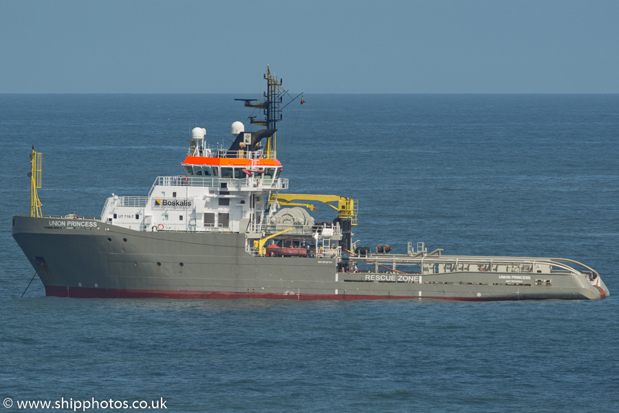 Photograph of the vessel  Union Princess pictured at anchor off Tynemouth on 30th June 2018