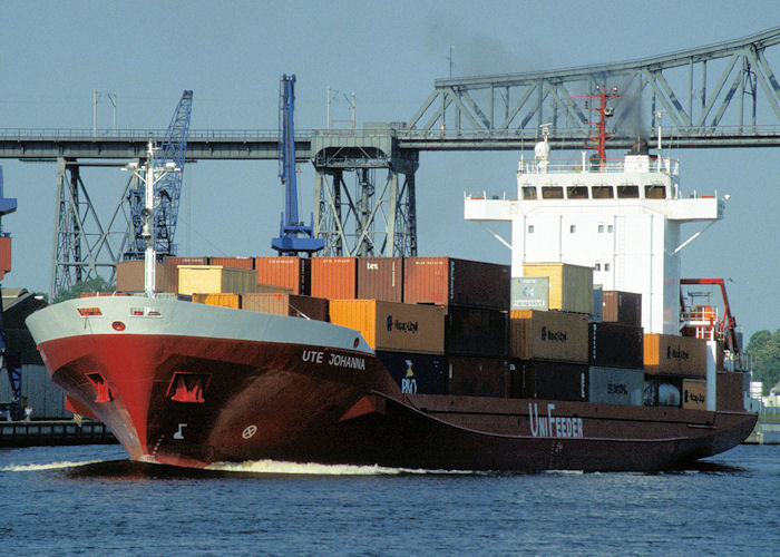 Photograph of the vessel  Ute Johanna pictured passing through Rendsburg on 5th June 1997