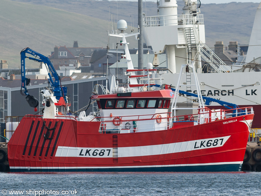 Photograph of the vessel fv Valhalla pictured at Mair's Pier, Lerwick on 20th May 2022