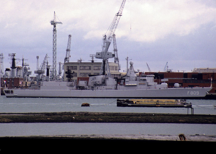 HrMS Van Kinsbergen pictured in Portsmouth Naval Base on 27th October 1990