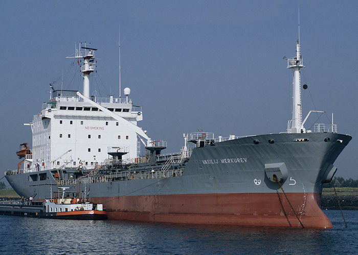 Photograph of the vessel  Vasilij Merkurev pictured on the Calandkanaal, Europoort on 27th September 1992