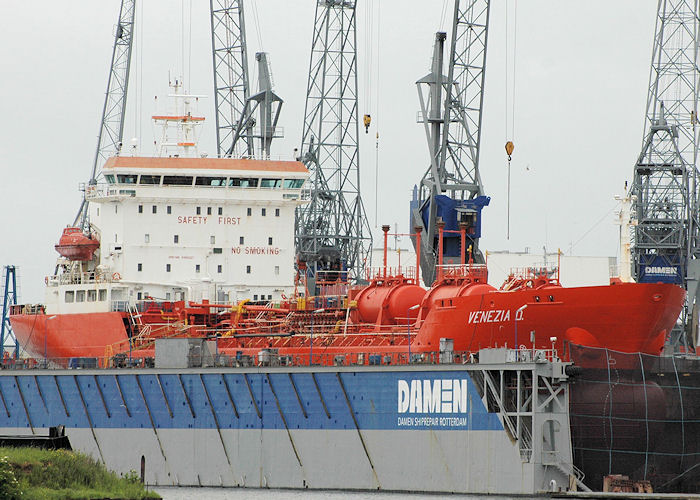 Photograph of the vessel  Venezia D pictured in dry dock in Wiltonhaven, Rotterdam on 20th June 2010
