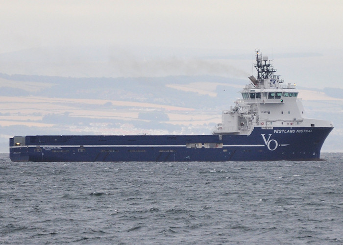 Photograph of the vessel  Vestland Mistral pictured in the Firth of Forth on 13th September 2012