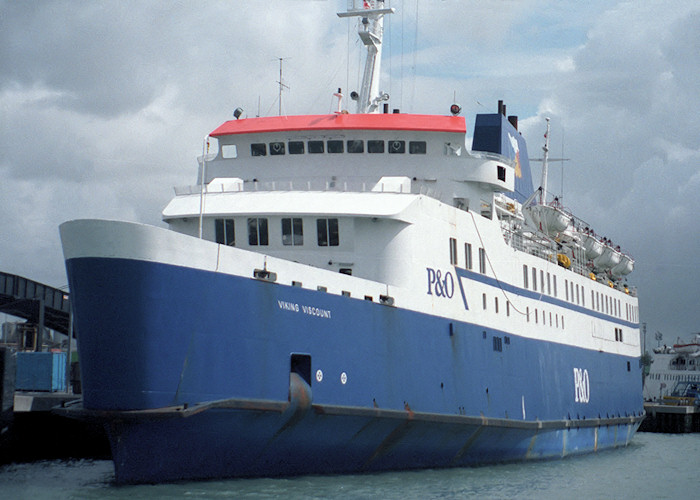 Photograph of the vessel  Viking Viscount pictured at Portsmouth Ferry Port on 24th July 1988