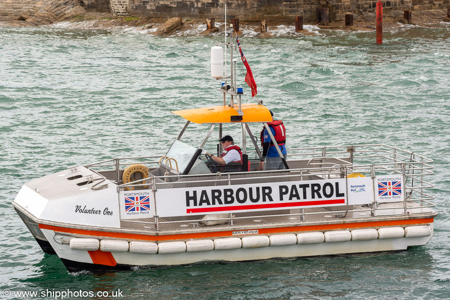Photograph of the vessel  Volunteer One pictured in Portsmouth Harbour on 8th July 2023
