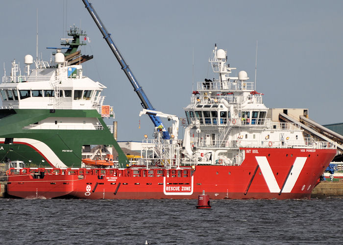 Photograph of the vessel  VOS Pioneer pictured at Leith on 16th September 2013