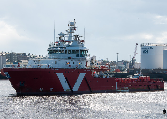 Photograph of the vessel  VOS Pioneer pictured departing Aberdeen on 8th June 2014