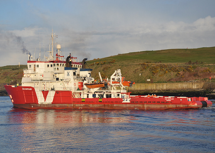 Photograph of the vessel  VOS Supplier pictured departing Aberdeen on 17th April 2012