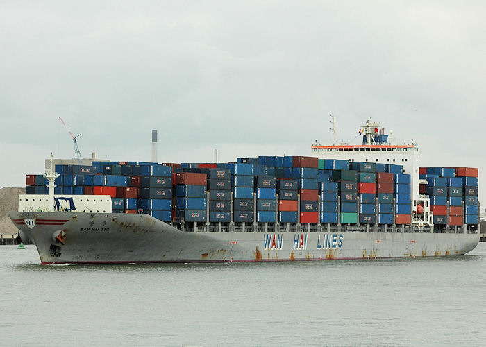 Photograph of the vessel  Wan Hai 510 pictured passing Vlaardingen on 20th June 2010