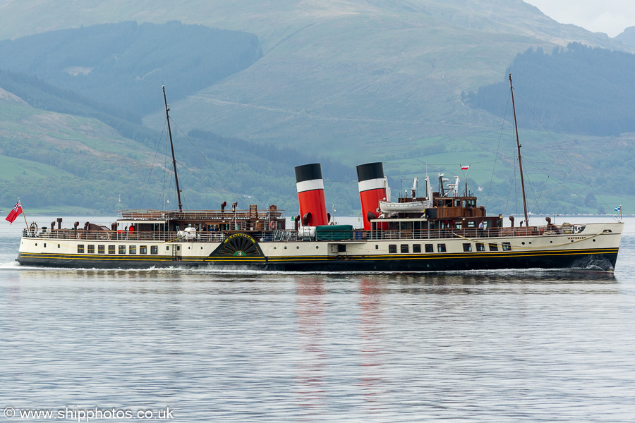 Photograph of the vessel ps Waverley pictured approaching Gourock on 9th May 2024