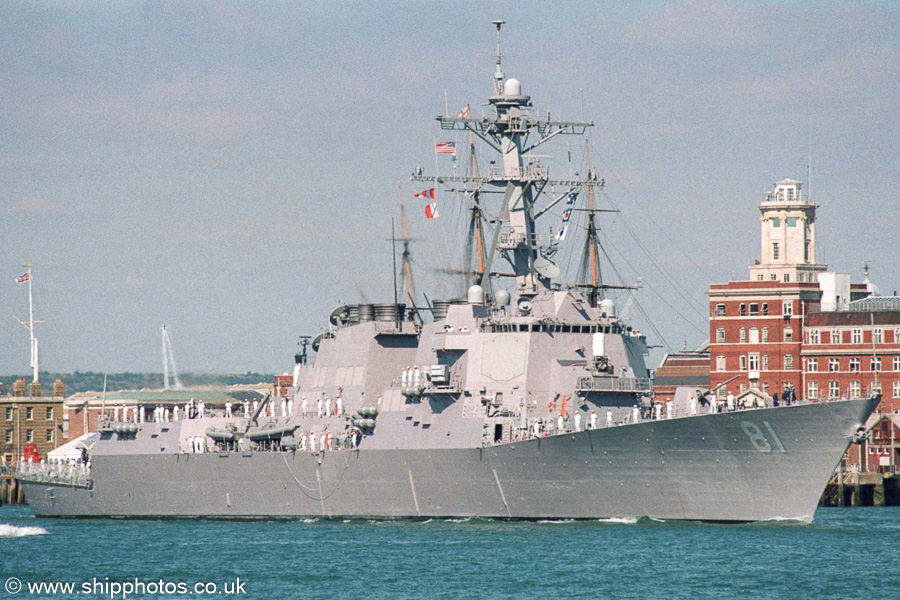 Photograph of the vessel USS Winston S. Churchill pictured arriving in Portsmouth Harbour on 28th August 2001