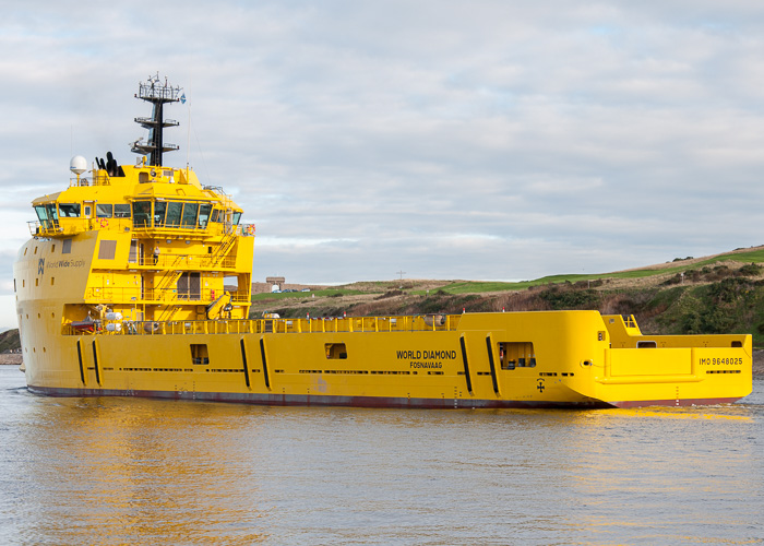 Photograph of the vessel  World Diamond pictured departing Aberdeen on 11th October 2014