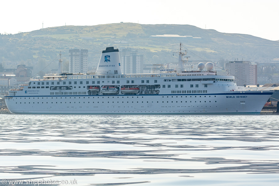 Photograph of the vessel  World Odyssey pictured at Greenock Ocean Terminal on 26th March 2022