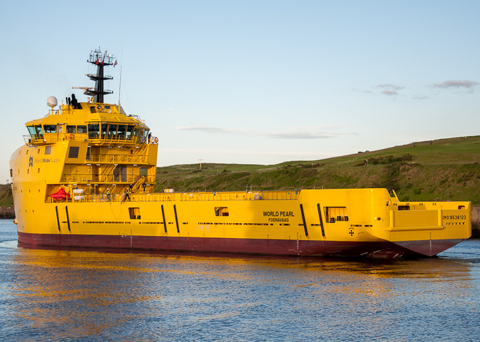 Photograph of the vessel  World Pearl pictured arriving departing Aberdeen on 10th June 2014