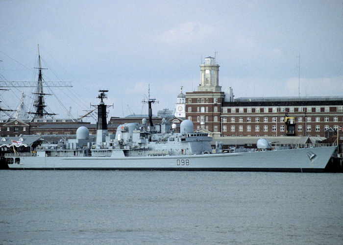 Photograph of the vessel HMS York pictured in Portsmouth Naval Base on 23rd June 1997