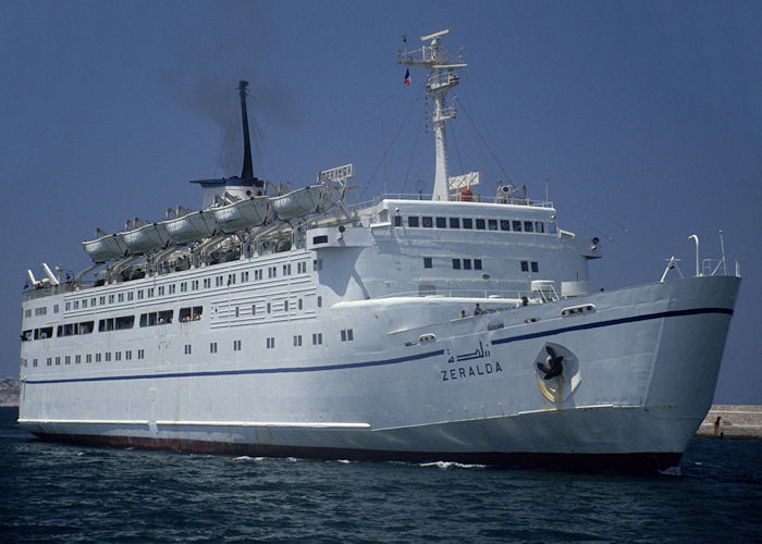 Photograph of the vessel  Zeralda pictured arriving at Marseille on 5th July 1990
